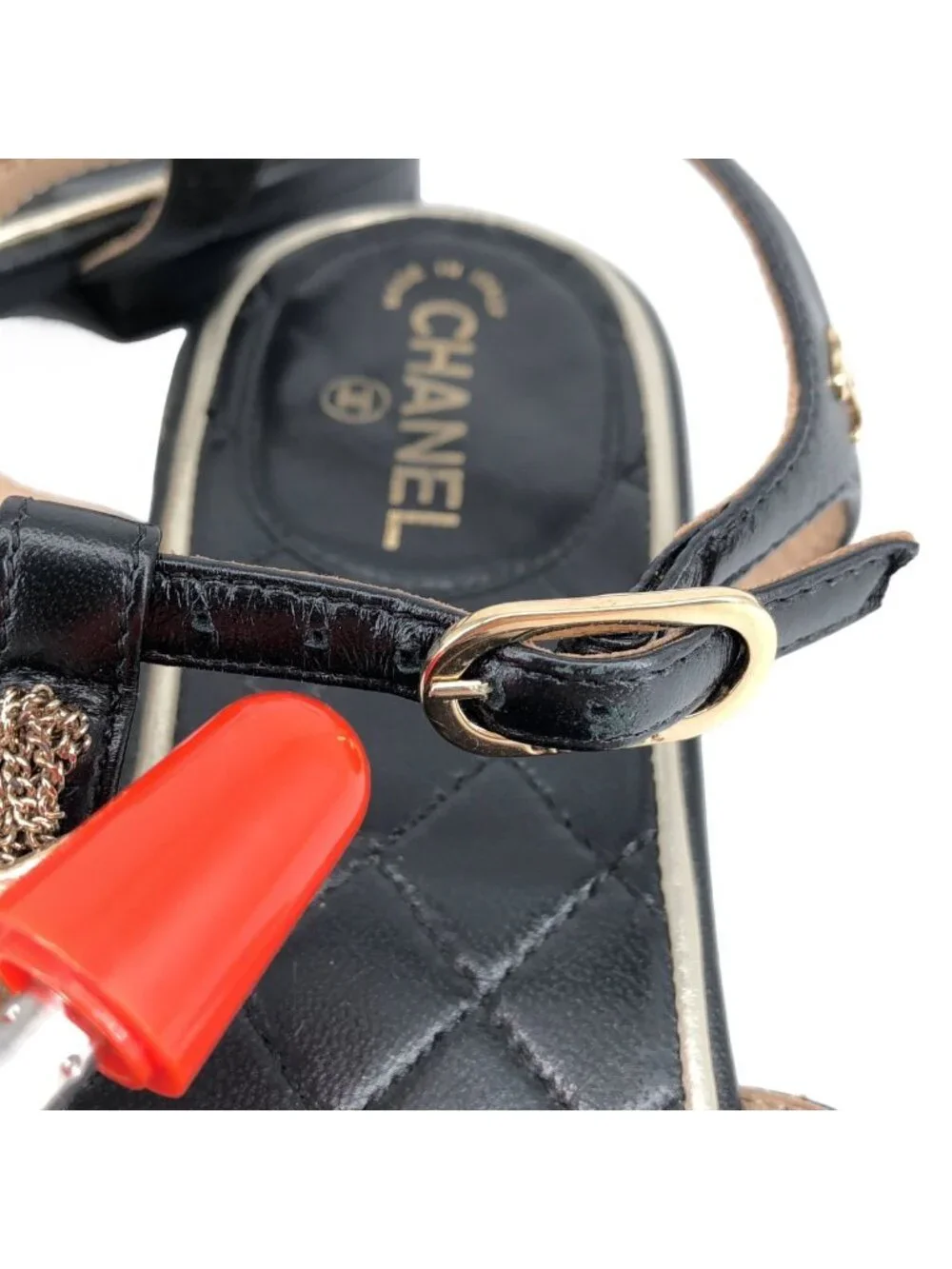 Chanel CC Logo Star Strap Sandals 35 Black Gold